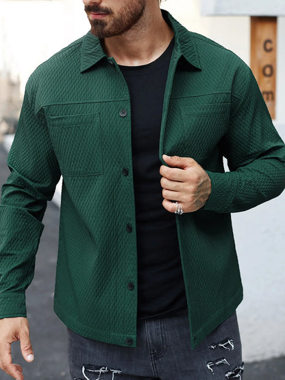 Men’s spring 2025 cotton-blend shirt with buttoned knit details